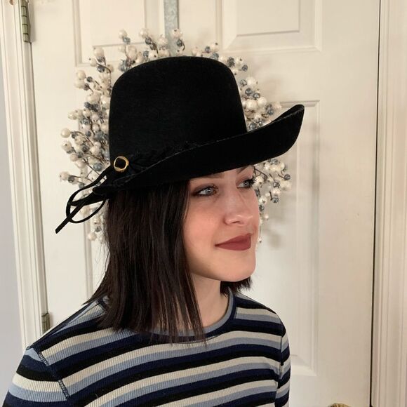 Vintage Neumann Endler Black Wool Angle Brim Hat EUC - Picture 3 of 4